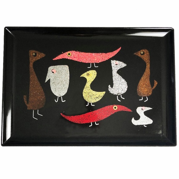 Couroc Monterey Serving Tray MOD BIRDS Motif Rare Vintage Barware Platter - Picture 1 of 8